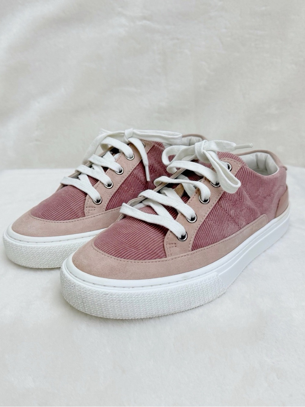 🚩steal Hermes Pink Suede & Corduroy Low-Top Sneakers